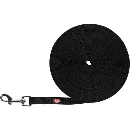 Trixie Tracking leash rubberised S-M: 10 m/15 mm Zwart