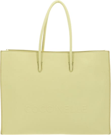 COCCINELLE Leren Handtas Myrtha Maxi Log Handbag Grained Leather Lime Wash Lichtgeel