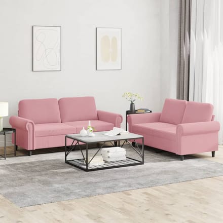 vidaXL - 2-delige - Loungeset - met - kussens - fluweel - roze