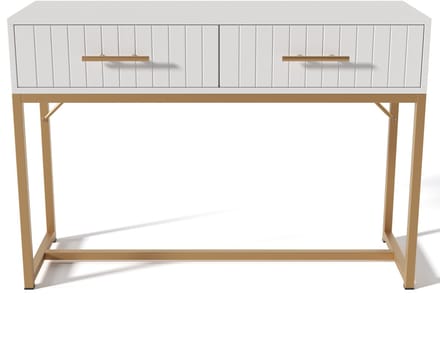 HOMCOM Modern - Make-uptafel met 2 Laden - Gouden Handgrepen & Metalen Voet - Geribbeld Design - Wit 100x75x45 cm
