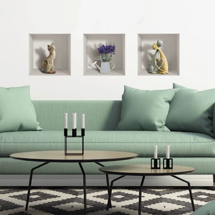 3D-stickers met kat en seringenboeket, 40 x 120 cm