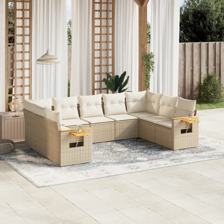 vidaXL - 9-delige - Loungeset - met - kussens - poly - rattan - beige