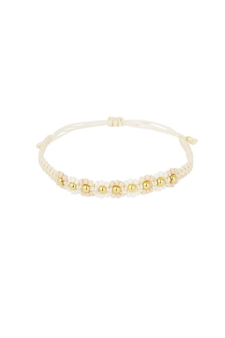 Yehwang Gevlochten armband met bloemetjes - Beige/Goudkleurig