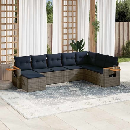 vidaXL - 8-delige - Loungeset - met - kussens - poly - rattan - grijs