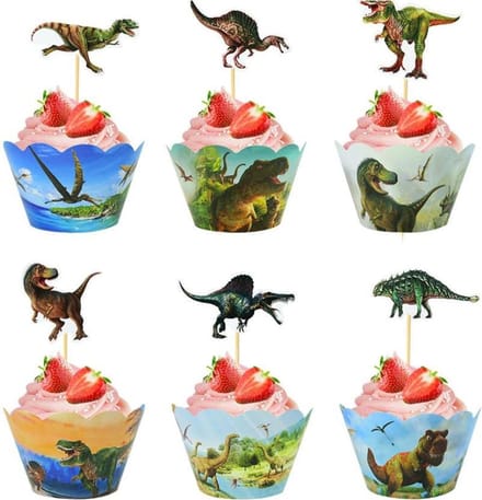 24 stuks cupcake omslagen dinosaurussen + 24 stuks toppers