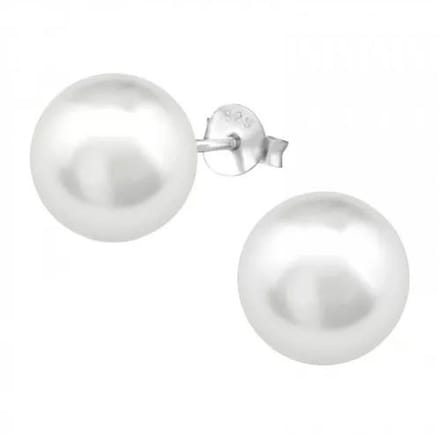 Zilveren parel oorknop, Wit 12MM
