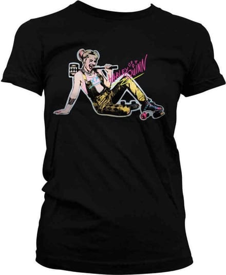 DC Comics Harley Quinn Dames Tshirt -M- Birds Of Prey - Roller Skates Zwart