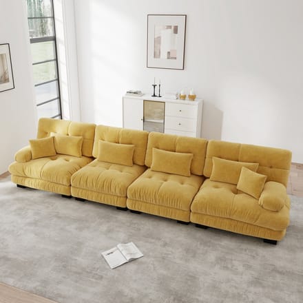 MODFU Modulaire Bank - Diepe Zitting - Vintage Ontwerp - Woonkamer - Chenille - Geel