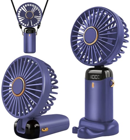 Draagbare USB Oplaadbare Handventilator – Mini Ventilator met 5 Snelheden, LED-Display en Opvouwbaar Design – Batterijventilator voor Thuis en Kantoor