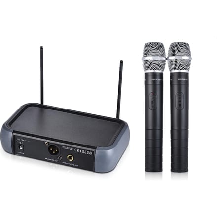 Ammoon Dual Channel VHF Draadloos Handmicrofoonsysteem met Echo Functie 2 Microfoons & 1 EU Plug