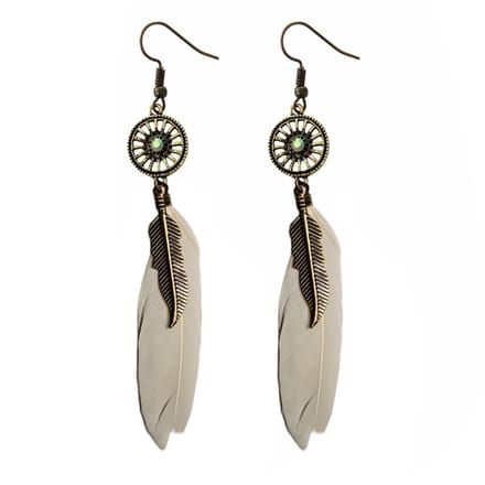 Fako Bijoux® - Oorbellen - Wiel Met Veren - Crème