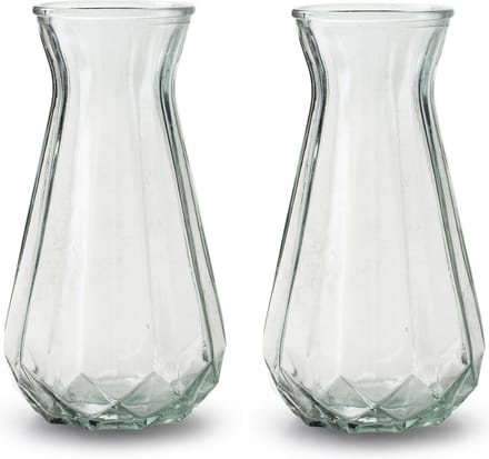 Jodeco Bloemenvaas - 2x stuks - Stijlvol model - helder/transparant glas - H24 x D13,5 cm
