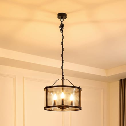 Lucande - hanglamp - 3lichts - Ijzer, glas - H: 36.9 cm - E14 - zwart, transparant