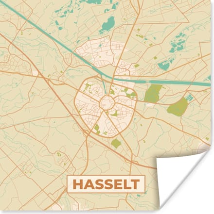 Poster Plattegrond - Kaart - België - Stadskaart - Hasselt - 30x30 cm