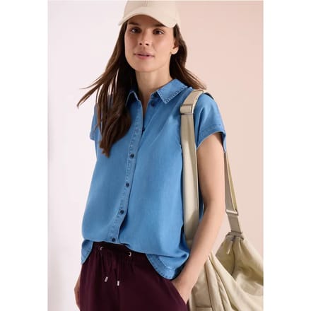 Blouse met overhangende schouders in denimlook