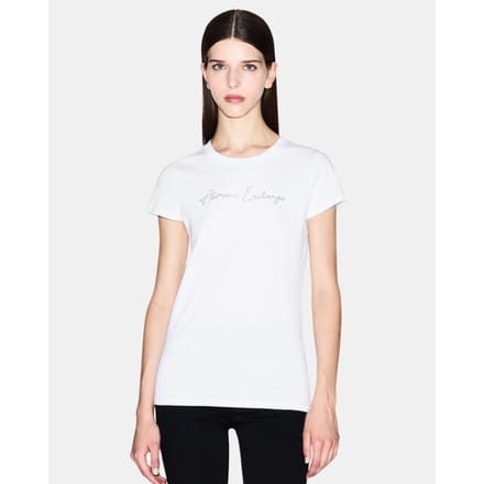 Rhinestone Embellished Round Neck T-Shirt Wo - White Shirts