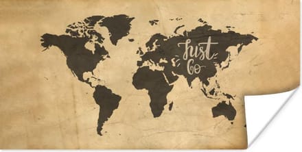 Muurdecoratie - Wereldkaart - Papyrus - Quote - 80x40 cm - Poster