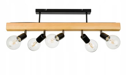 Houten Balk Hanglamp Zwart - 5x E27 - Industriële Stijl