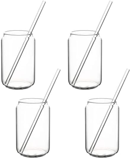 PromoHome Drinkglazen Set met 4 Glazen en Rietjes - 450ml Duurzame Longdrink Glazen