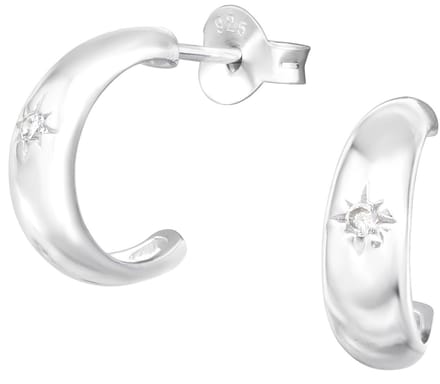 Joy|S - Zilveren oorringen stud - 12 mm - halve hoepel - zirkonia