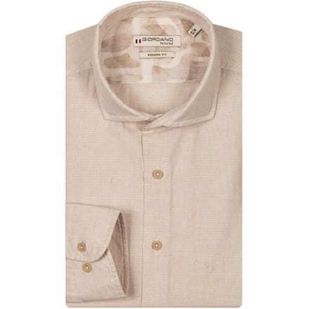 Giordano Overhemd Row Soft Washed Cotton Linnen Cutaway Collar Micro Gingham Check Kitt / male