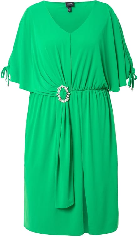 Ulla Popken - Dames - Midi-jurk oversized mooie gesp mouwen met rimpelband - Grasgroen - Maat 46+