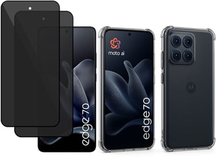 TechNow Hoesje + 2x Privé Screenprotector geschikt voor Motorola Edge 70 Hoesje Screenprotector - Privacy Tempered Glass - Case Transparant