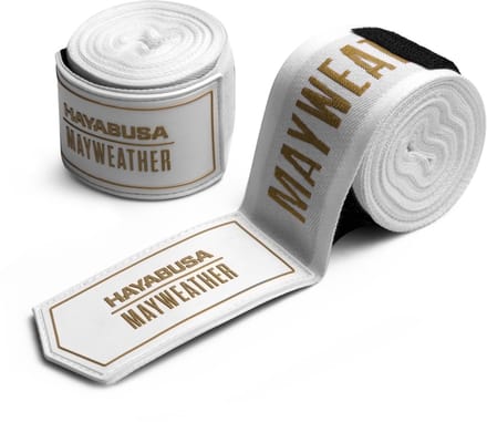 Hayabusa Mayweather Deluxe Handwraps 450 cm – Wit/Goud | Deluxe Support & Locked‑In Fit -
