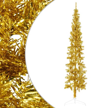vidaXL - Kunstkerstboom - half - met - standaard - smal - 240 - cm - goudkleurig