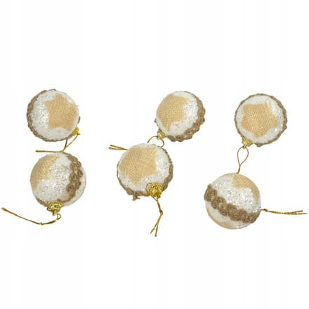 Kerstballenset 5 cm, 6-delig, Rustiek Bruin & Wit