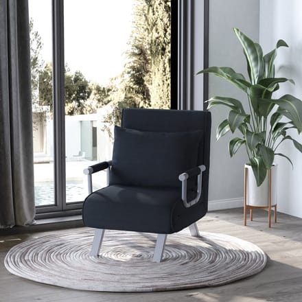 MODFU - Slaapbank 2-In-1 - Verstelbare Rugleuning - Modern - Polyester - Zwart - 65 x 69 x 80 cm