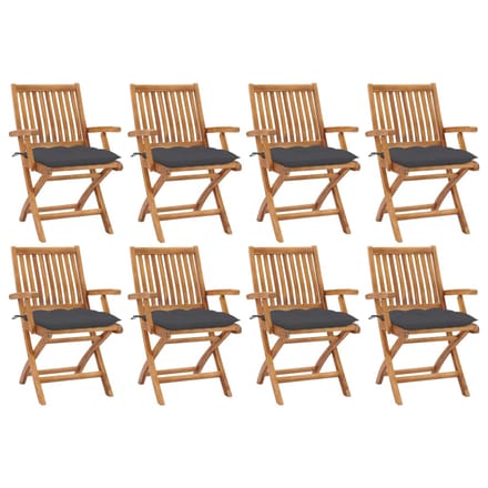 vidaXL - Opklapbare - stoelen - met - kussens, - 8 - stuks, - massief - teakhout