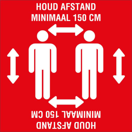 vloersticker houd 1,5 meter afstand corona virus RIVM COVID19 COVID-19 280x280 mm rood