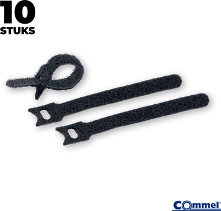 10x Commel Klittenband Kabelbinders (Hersluitbaar) - 210 x 16 mm - Zwart - Nylon - Treksterkte 8kg