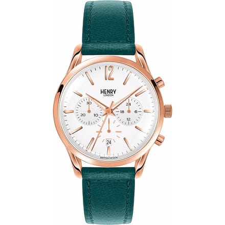 Henry London HL39-CS-0144 - Horloge - Leer - Blauw - Ø 39 mm