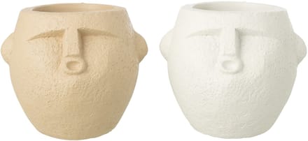 J-Line bloempot - polyresin - wit/beige - small - 2 stuks