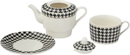 J-Line theepot Pied-Poule - porselein - wit/zwart