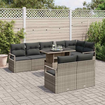 vidaXL Tuin Sofa Set 9 st 8-Aantal zitplaatsen Grijs poly rattan