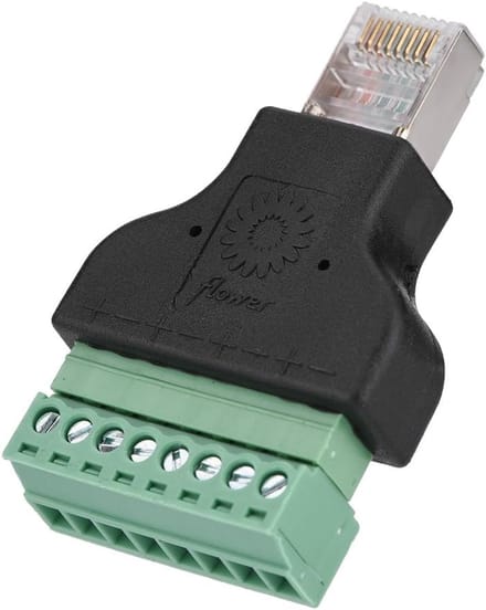 Ethernet Connector Adapter - RJ45 Schroefklem - DVR Beveiliging - 2 Poorten - 10mm Compact - Zwart