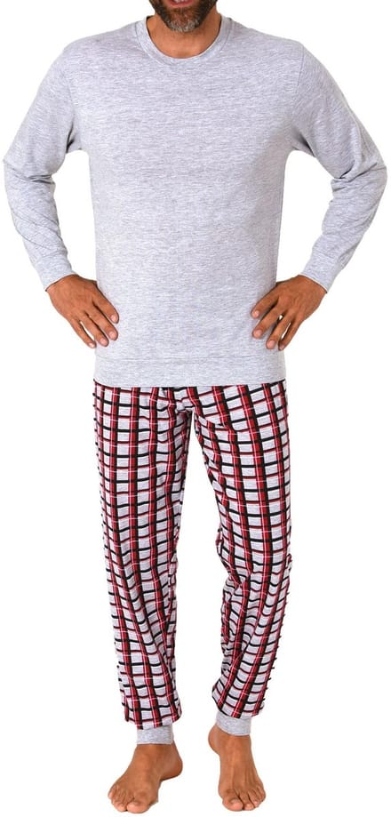 Normann herenpyjama met lange mouwen en geruite jersey broek