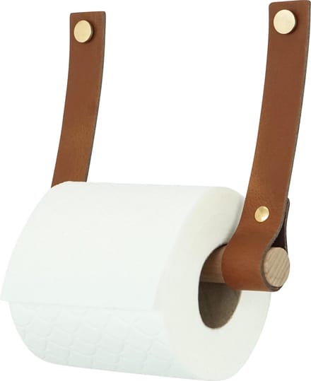 Leren toiletrolhouder (roldrager: rondhout) | LICHTBRUIN
