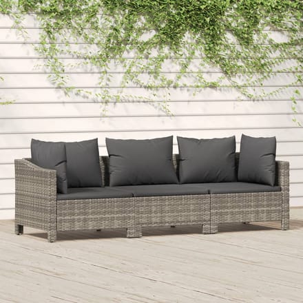 vidaXL - 3-delige - Loungeset - met - kussens - poly - rattan - grijs