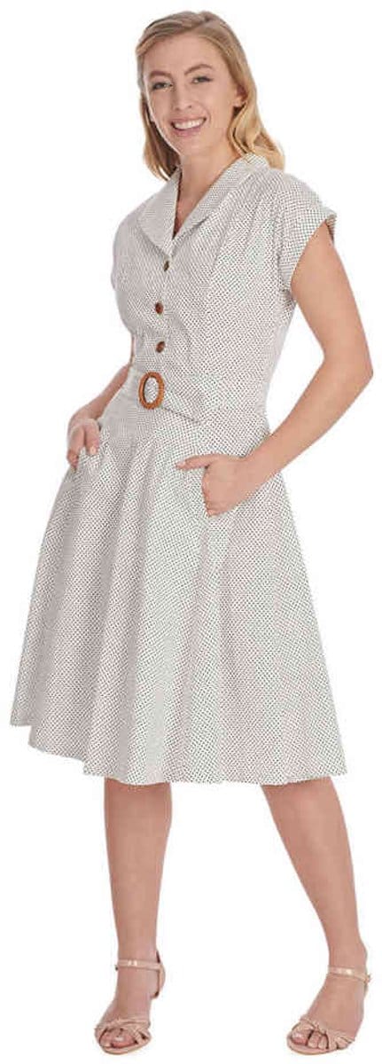 Banned - Polka Dot Dance Flare jurk - M - Wit