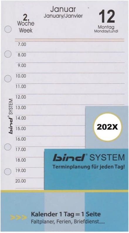 Agendavulling A6 voor dagkalender, timerinzet 2024 met 1 pagina per dag