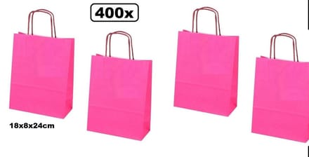 400x Papieren koordtas pink 18x8x24cm.