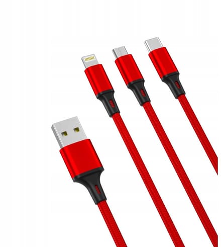 Merkloos 3-in-1 Laadkabel: USB-C, Lightning, MicroUSB - 1,2m, 2,4A