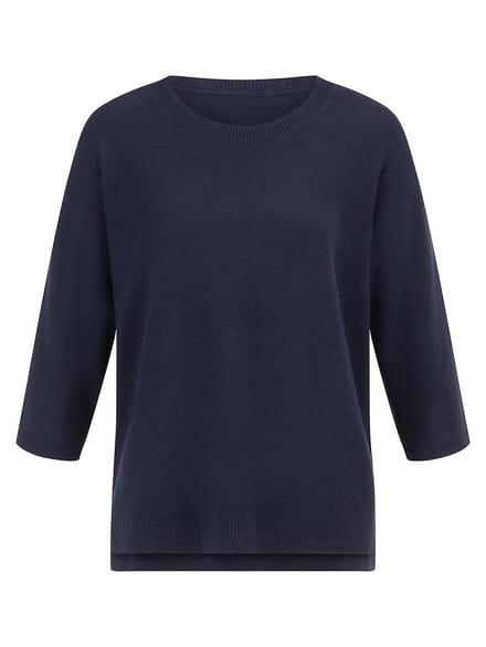 Ronde hals trui kasjmier Van Peter Hahn blauw