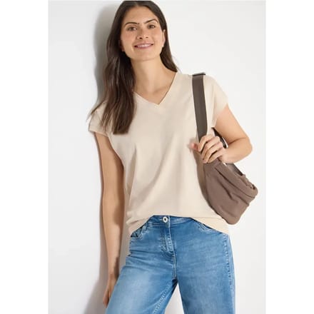 Shirt met korte mouwen en V-hals in effen kleur