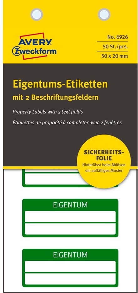 50x eigendomslabels met 2 velden 50x20mm groen