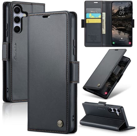 CaseMe Wallet Case met RFID Bescherming en Magneetsluiting voor Galaxy S25 Plus / S24 Plus _ Zwart